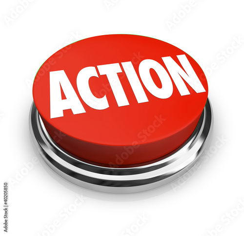 Fotografía Action Word on Red Round Button Be Proactive