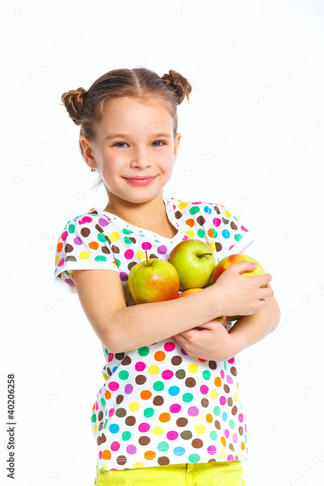 Portrait of happy girl with apple Portrait of happy girl with apple