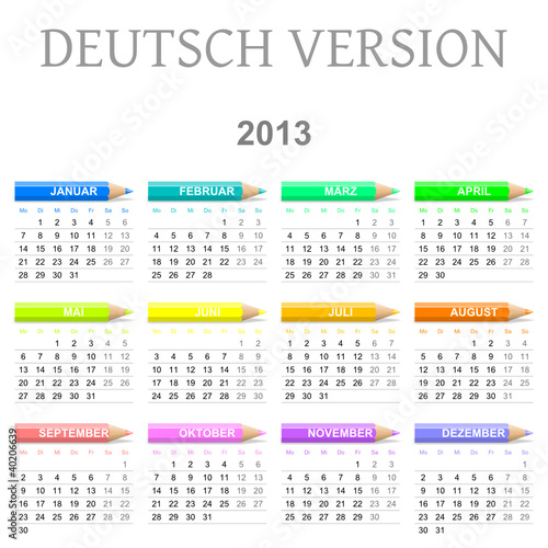 2013 Deutsch vectorial calendar with crayons