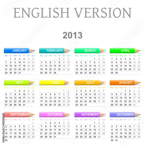 2013 English vectorial calendar with crayons