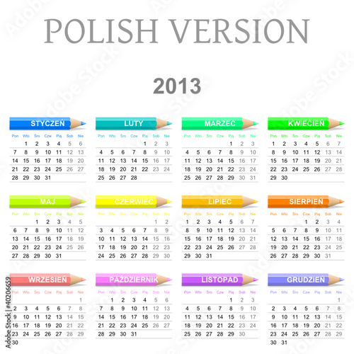 2013 Polish vectorial calendar with crayons