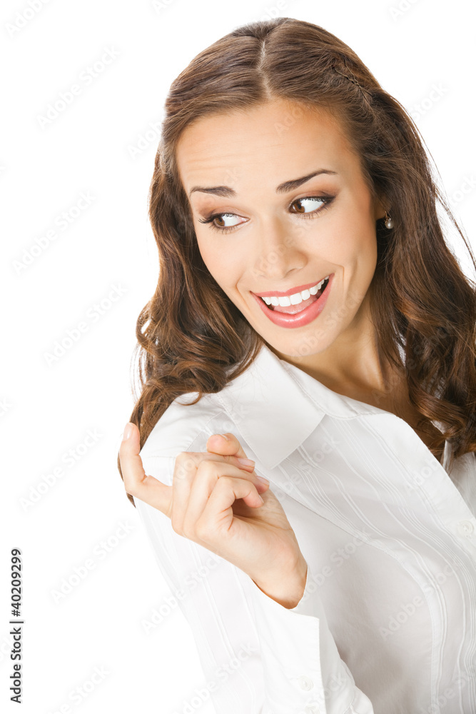 Businesswoman with follow me gesure, isolated Businesswoman with follow me gesure, isolated