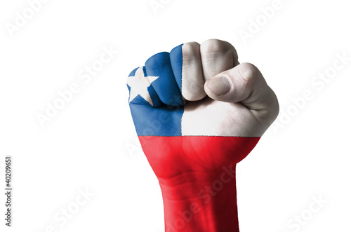 Fist painted in colors of chile flag