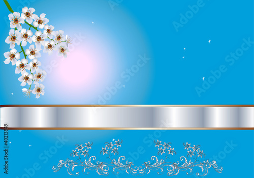 white tree flowers on blue background
