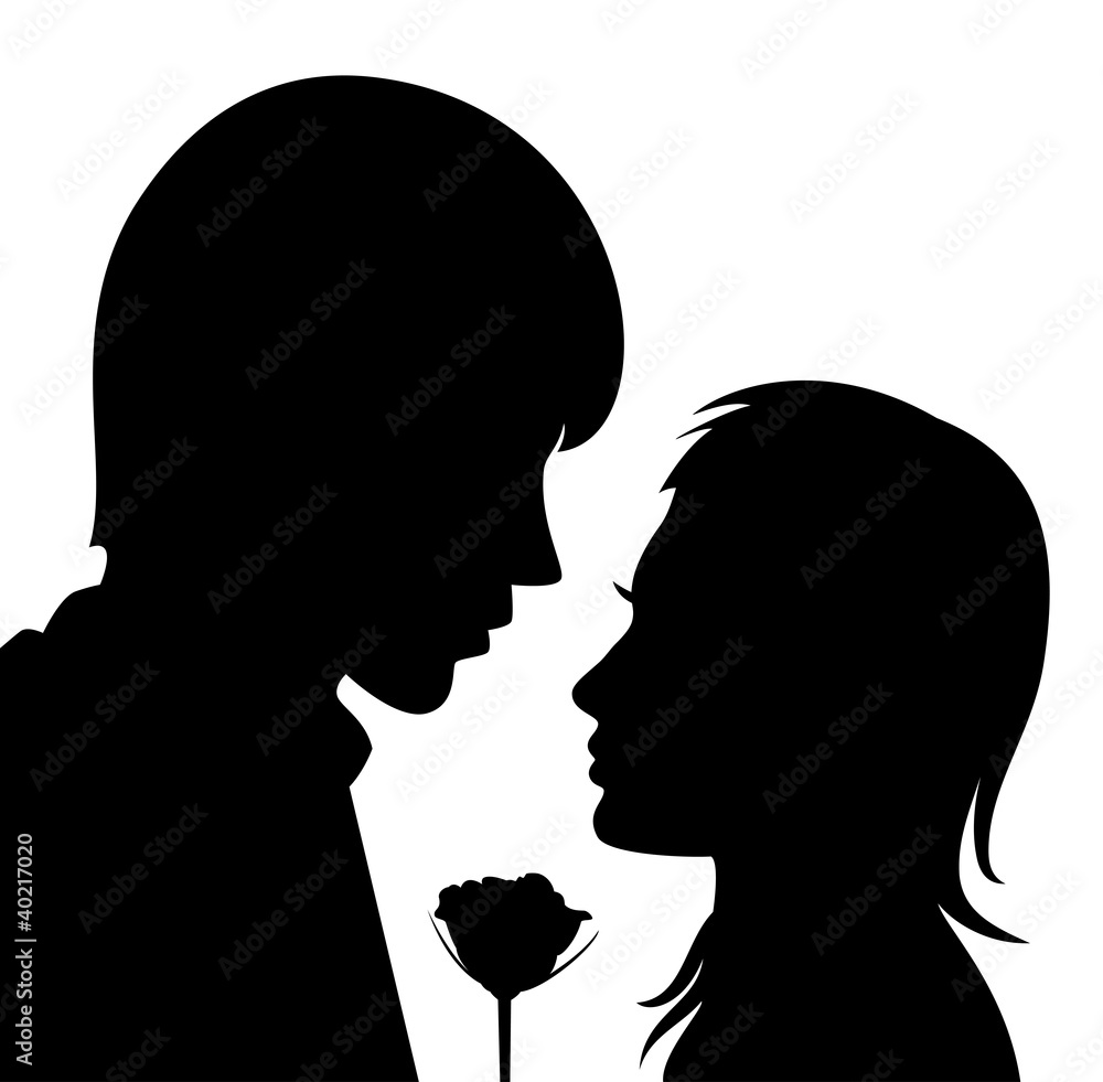 vector silhouette of young man and woman