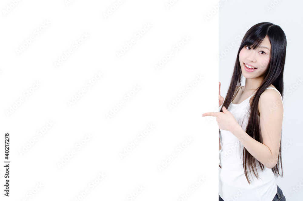 attractive asian woman with blank whiteboard attractive asian woman with blank whiteboard