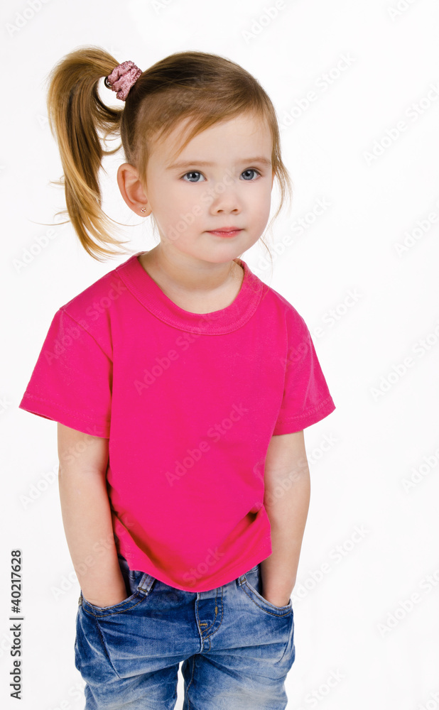 Portrait of cute little girl in jeans and t-shirt Portrait of cute little girl in jeans and t-shirt