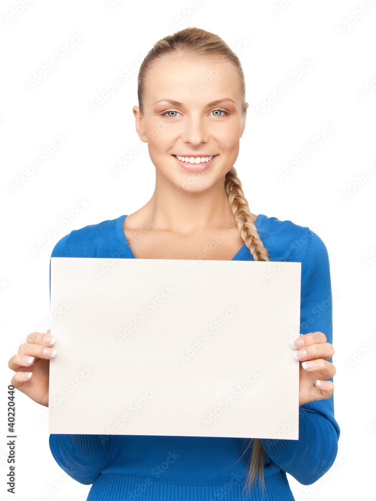 woman with blank board woman with blank board