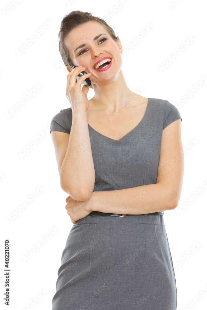 Smiling elegant woman speaking mobile phone Smiling elegant woman speaking mobile phone