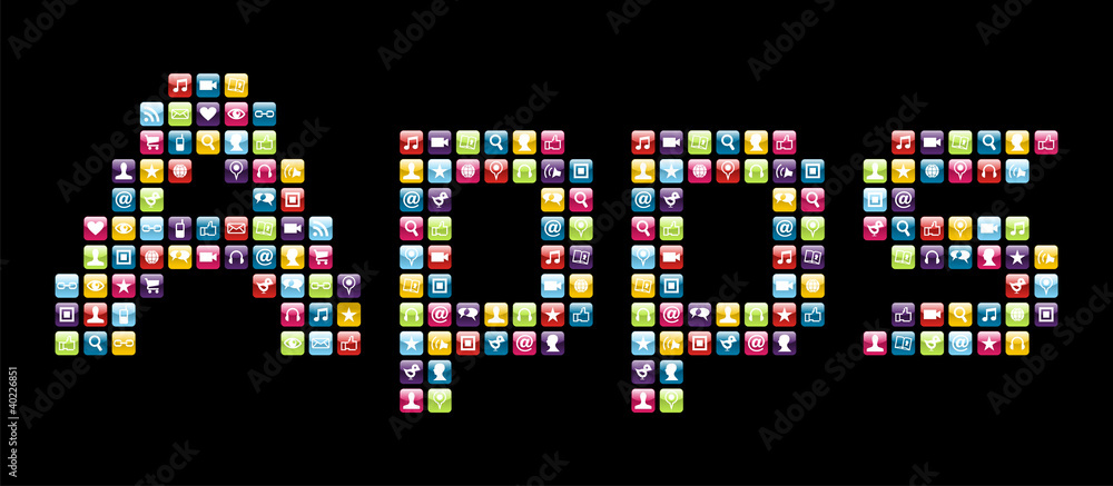 Mobile phone icons set in Apps word Mobile phone icons set in Apps word