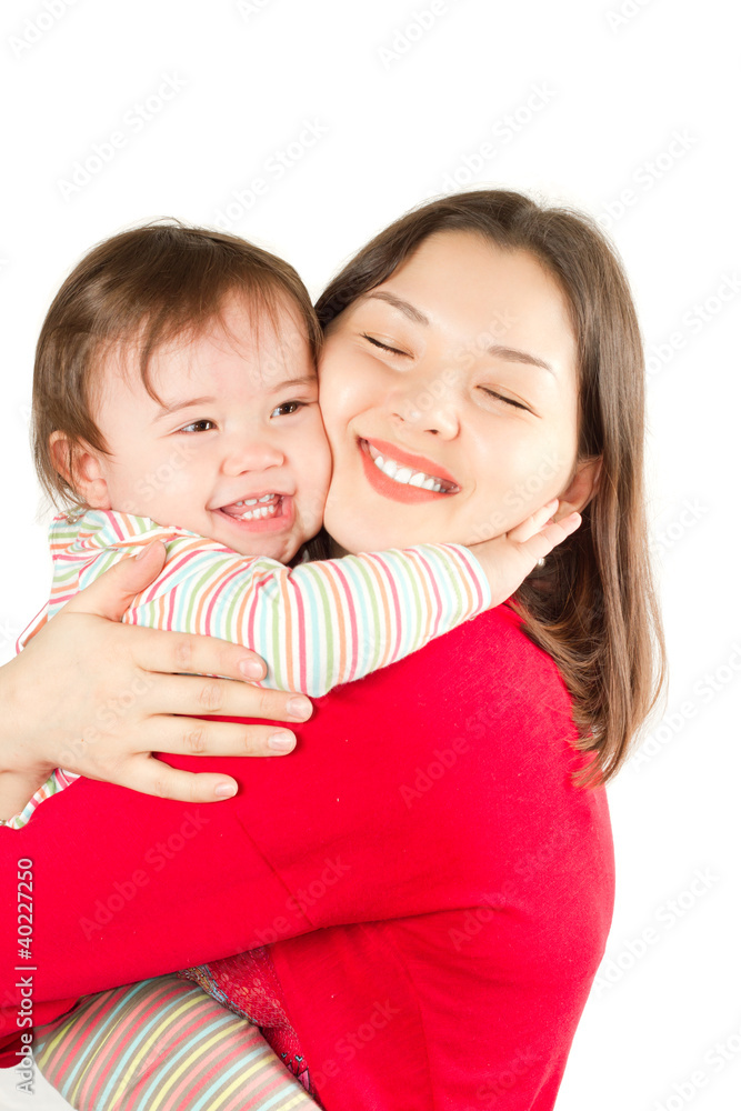 mother and baby girl with on white background mother and baby girl with on white background