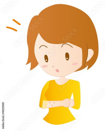 女性　腕の発疹　蕁麻疹　イラスト　素材　ベクター