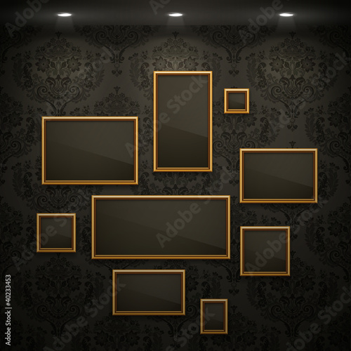 Golden frames on the wall.