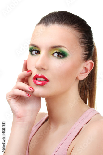 woman with glamour make up and red manicure