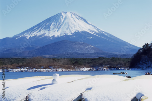 雪ダルマと富士山