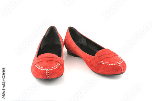 Woman Red Papet Shoes Suede Leather