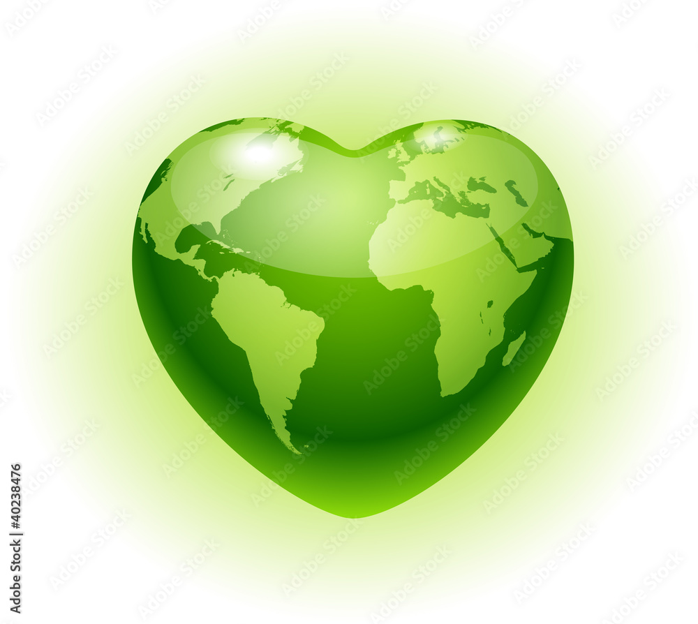 Heart globe.Eco icon