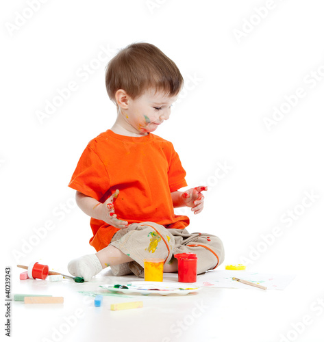 Adorable dirty child with p...