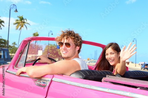 Photography Couple happy in vintage retro car