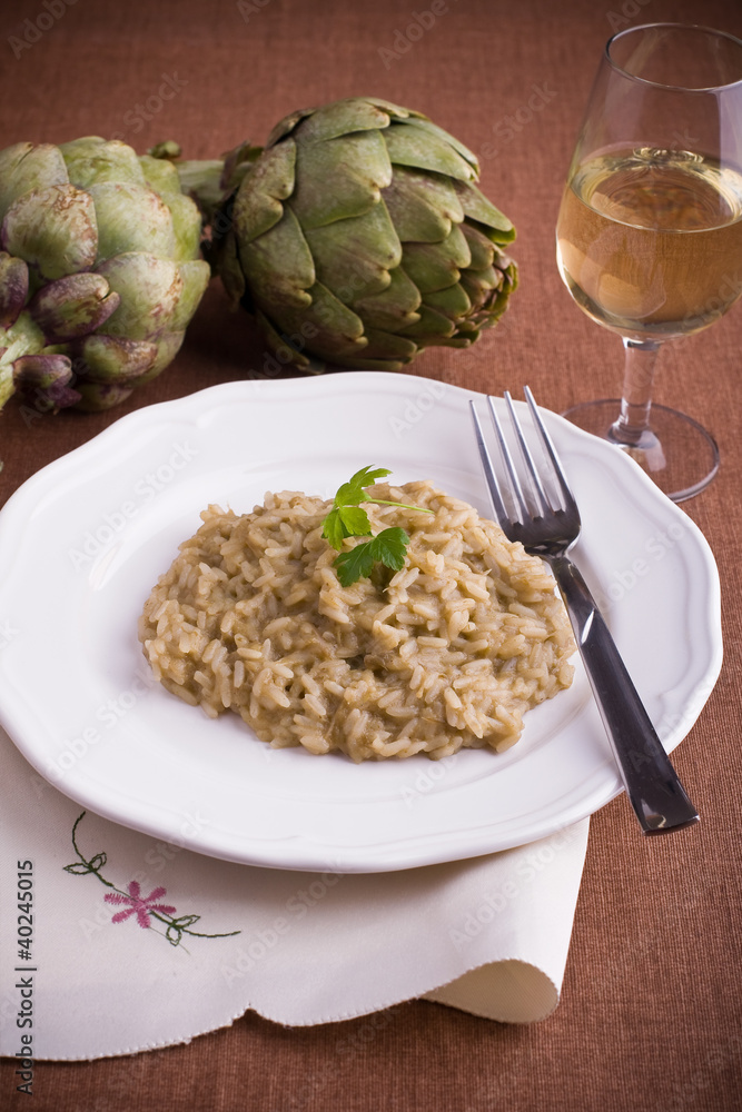 Risotto with artichokes. Risotto ai carciofi. Risotto with artichokes. Risotto ai carciofi.
