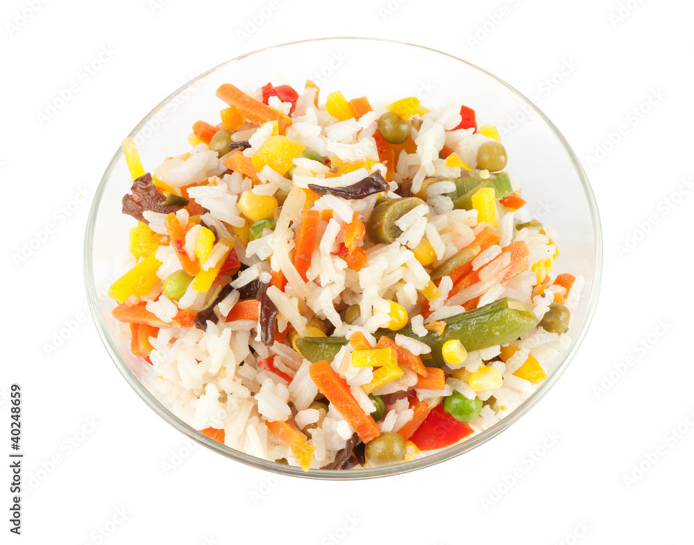 rice with vegetables isolated on white