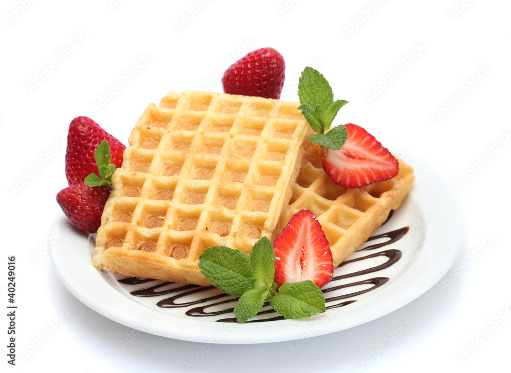 belgium waffles with strawberries and mint belgium waffles with strawberries and mint