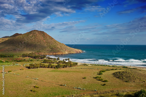 A beautiful sea landscape with a mountain