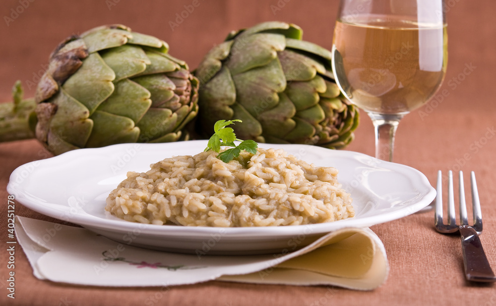 Risotto with artichokes. Risotto ai carciofi. Risotto with artichokes. Risotto ai carciofi.
