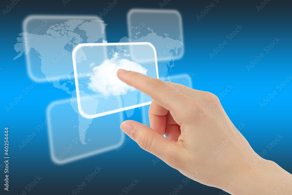 Cloud computing concept with woman hand Cloud computing concept with woman hand