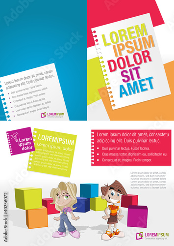 Colorful template with kids in the school