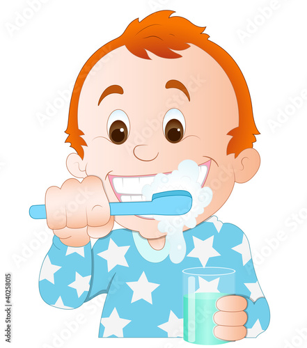 Cartoon Kid Brushing Teeth