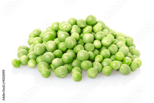 Green peas pile on white, clipping path included