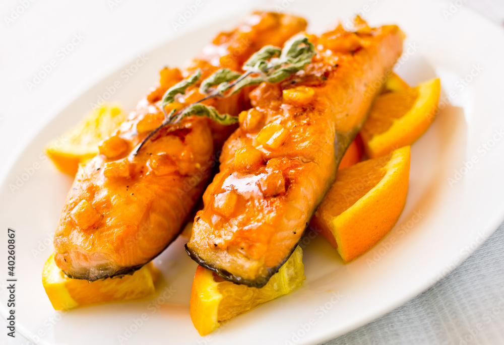 Salmon with orange sauce