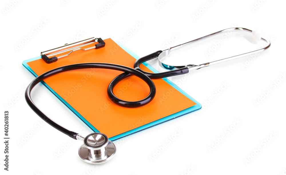 Stethoscope and blank clipboard isolated on white Stethoscope and blank clipboard isolated on white