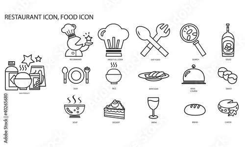 Restaurant icon and food icon set.