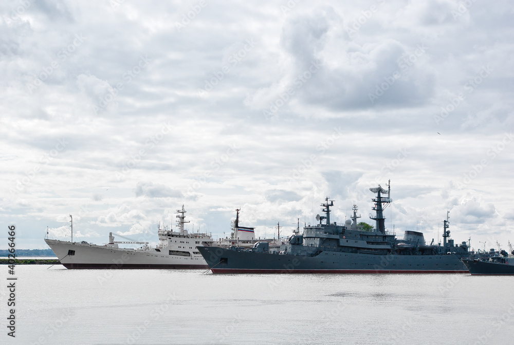 Ships in the port of Kronstadt. The Gulf of Finland. The Baltic