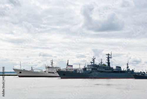 Ships in the port of Kronstadt. The Gulf of Finland. The Baltic