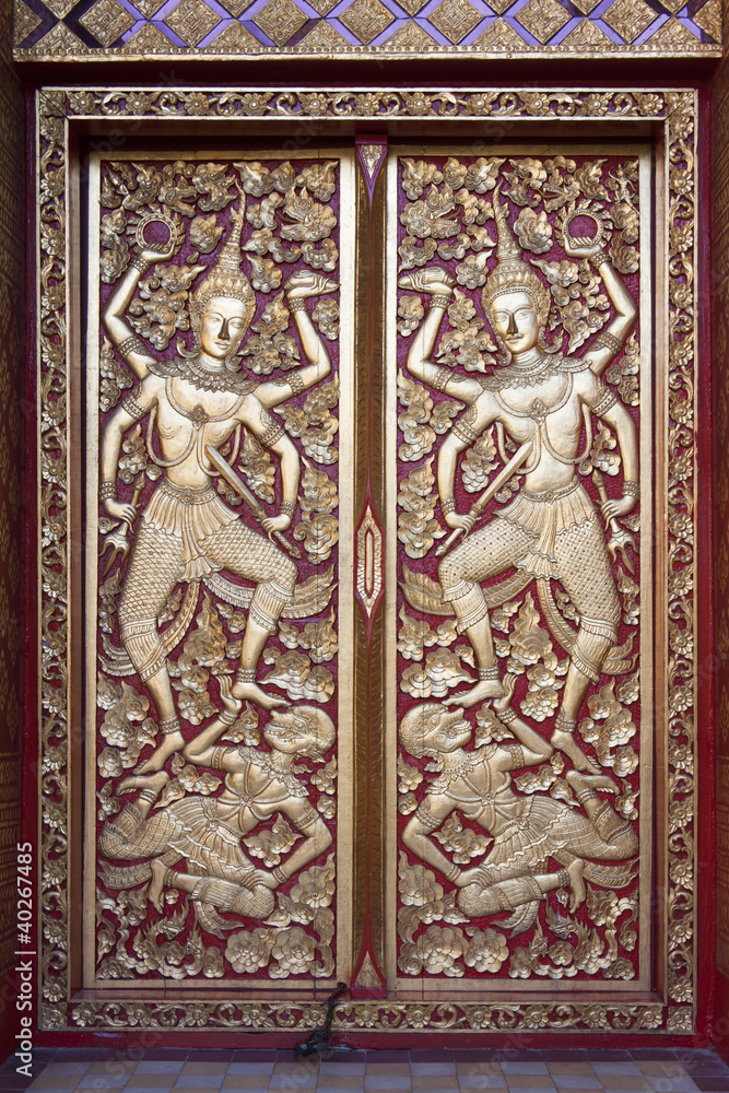 Carved wooden doors.