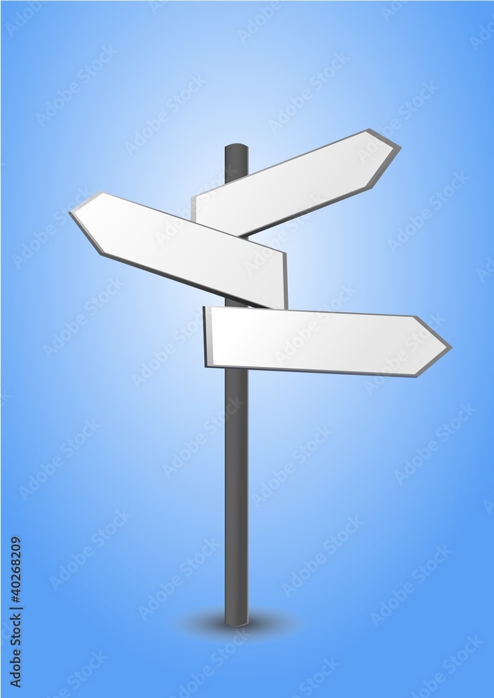 signpost, in three parts, indicates the direction signpost, in three parts, indicates the direction