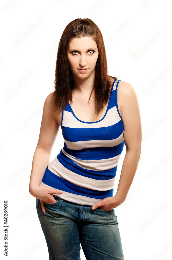 Fototapeta premium German Beauty Girl with blue Tank-top