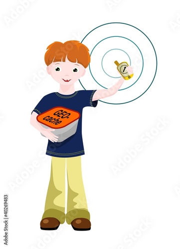 boy with GPS and geocache