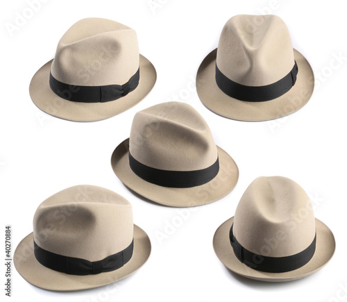 multiple view of a light fedora hat isolated on white photo