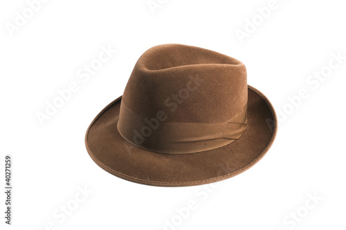 a brown fedora hat isolated on white