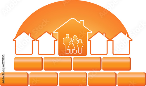 family silhouette and construction sign