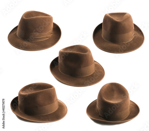 Obraz na plátně multiple view of a brown fedora hat isolated on white