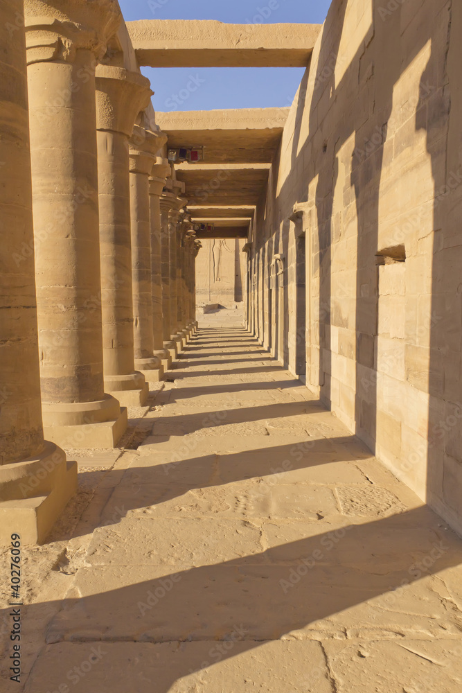 A colonnade of ancient columns at Philae Temple ( Egypt)