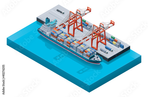 Vector container ship with cranes