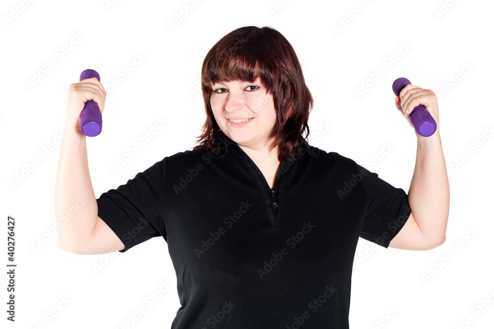 Smiling Plus Size Female Getting Ready to Exercise Smiling Plus Size Female Getting Ready to Exercise