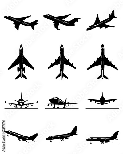 Different passenger aircrafts in flight