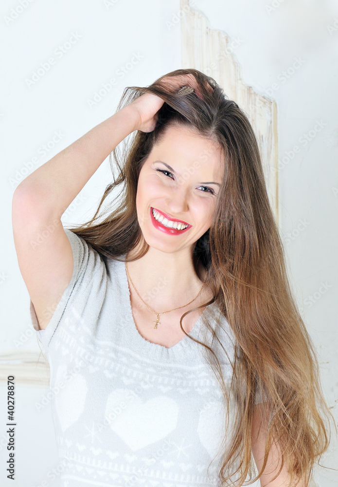 portrait of beautiful young brunette smiling portrait of beautiful young brunette smiling